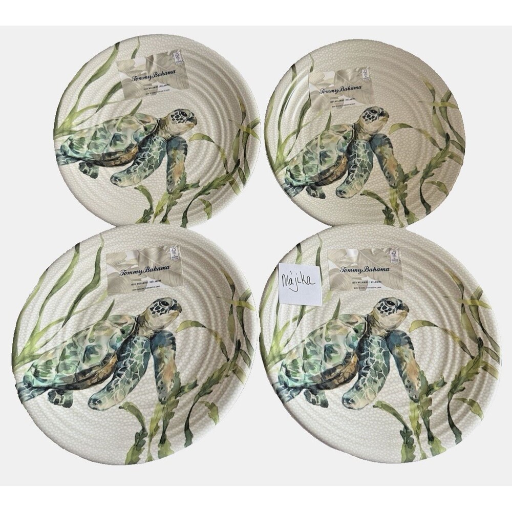 Tommy Bahama Sea Turtle Melamine 8.5" Plates Salad Lunch Set of 4 Beach Summer